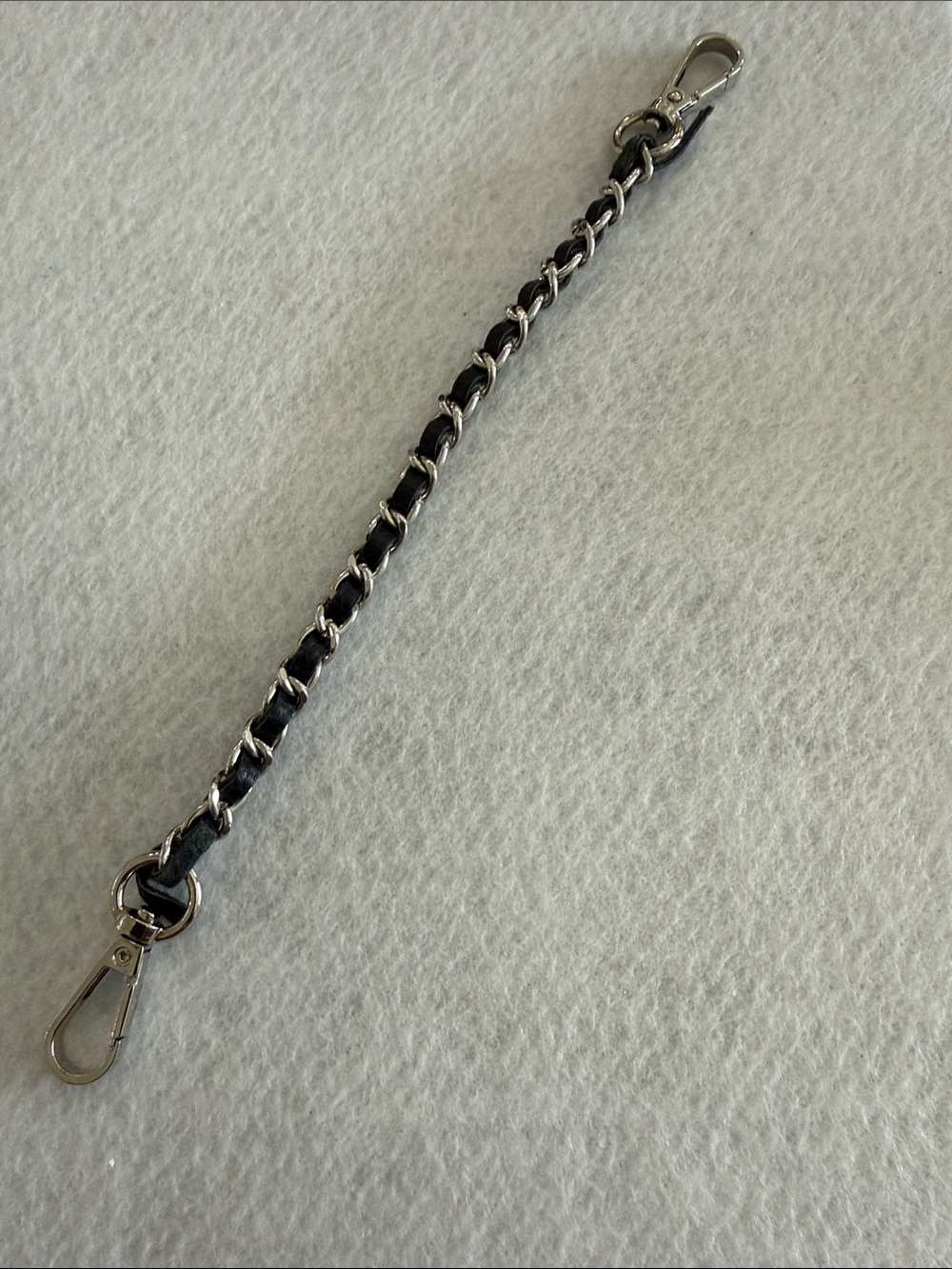 CHAIN-WRISTLET OR PHONE Leather in sturdy silver chain w/ lobster clips NWOT